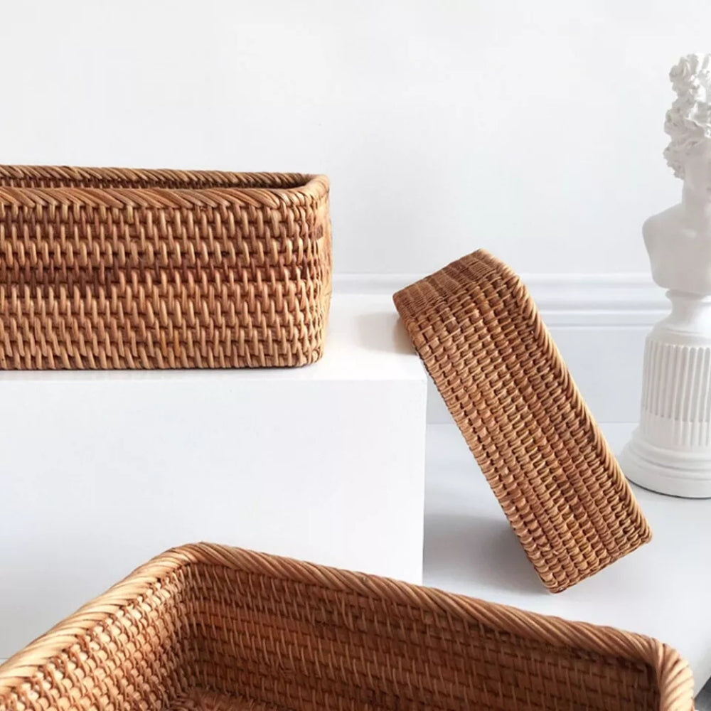 Premium Hand-Woven Akifuji Rattan Storage Basket (Rectangular)