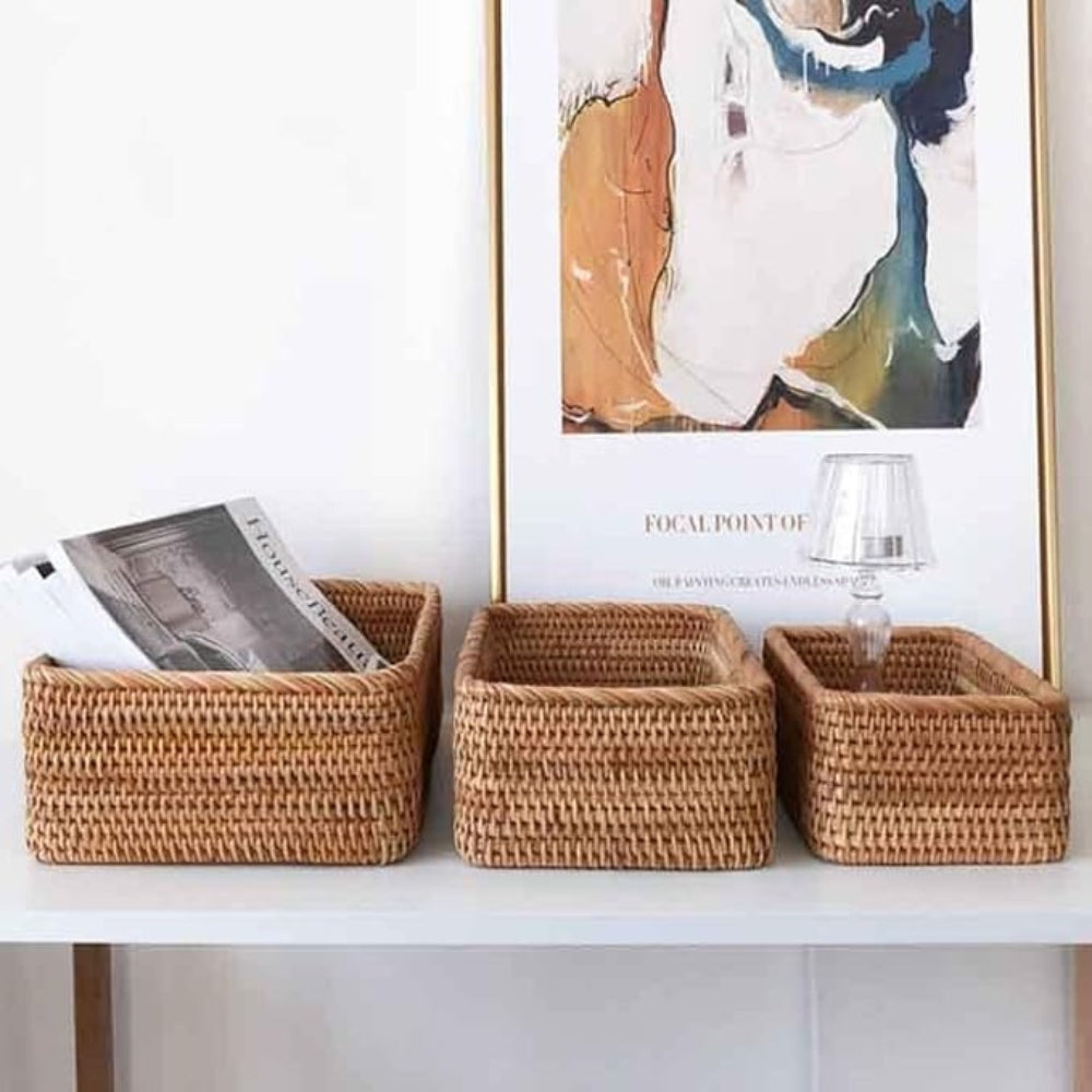 Premium Hand-Woven Akifuji Rattan Storage Basket (Rectangular)
