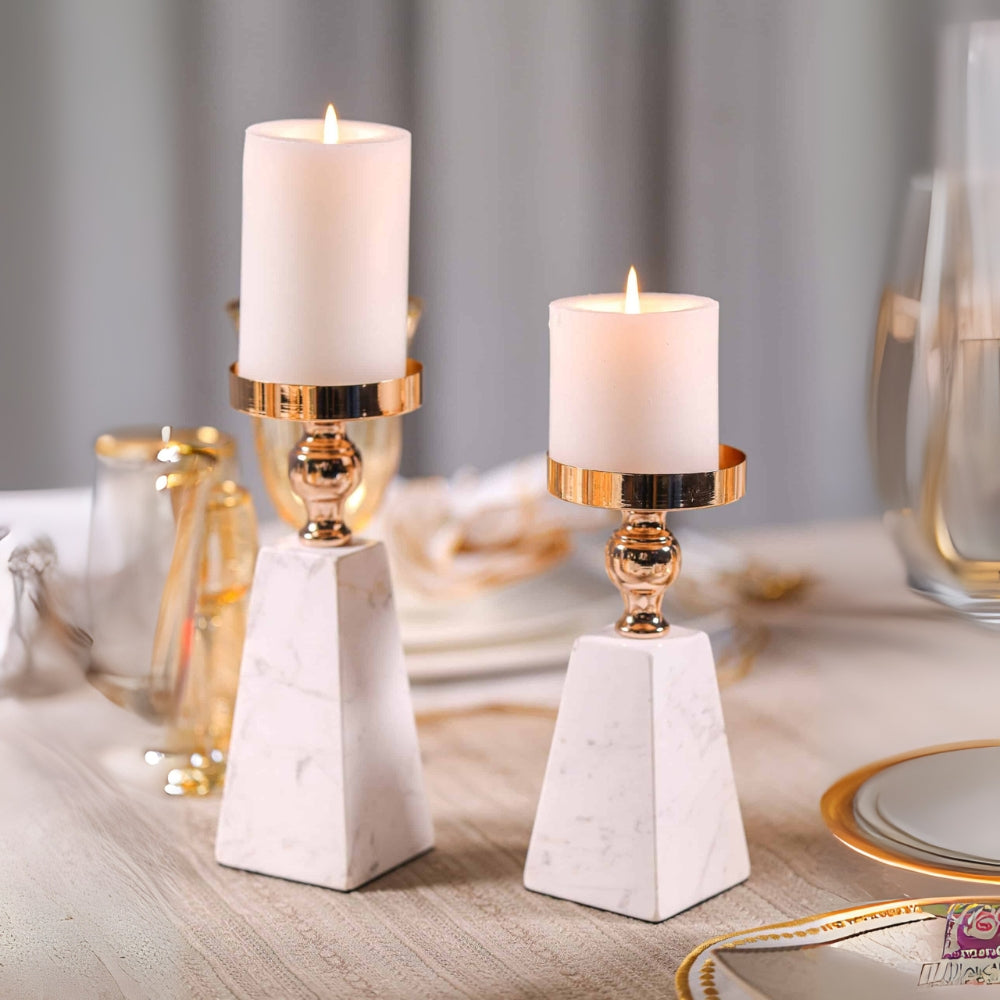 Premium Marble & Gold Pyramid Candle Holder