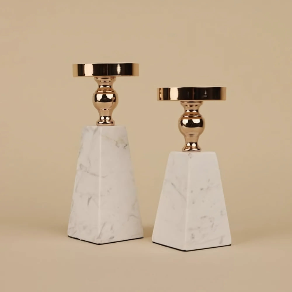 Premium Marble & Gold Pyramid Candle Holder