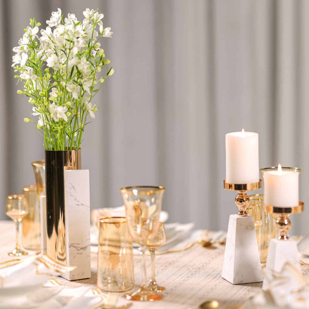 Premium Marble & Gold Pyramid Candle Holder