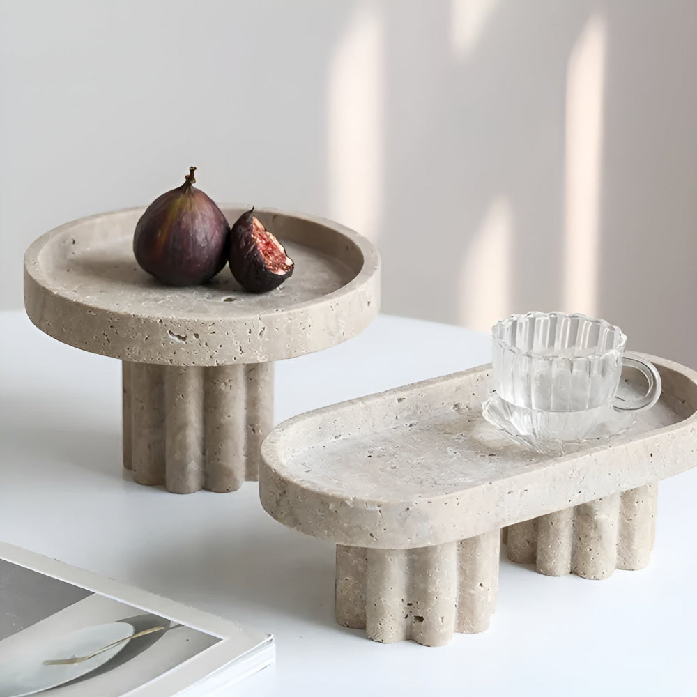 Premium Travertine Jewelry Tray (Oval & Circle)