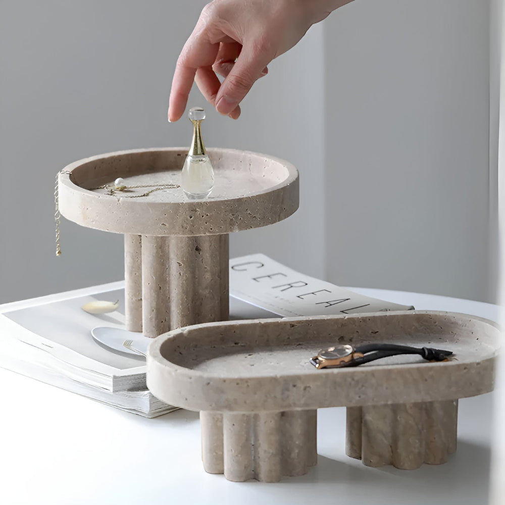 Premium Travertine Jewelry Tray (Oval & Circle)