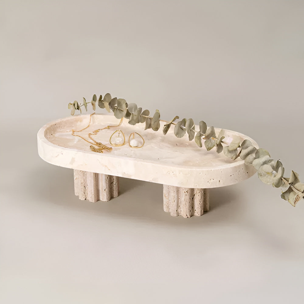 Premium Travertine Jewelry Tray (Oval & Circle)