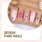 Press-On Acrylic Nail Set Floral & Glitter Adhesive Strips