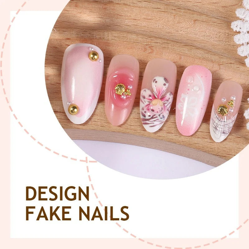 Press-On Acrylic Nail Set Floral & Glitter Adhesive Strips