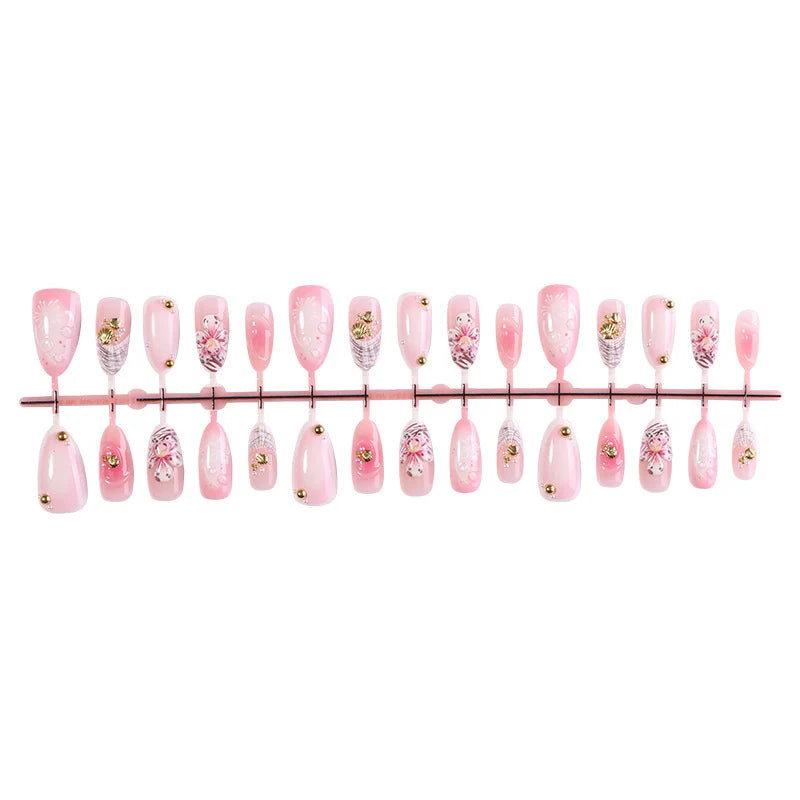 Press-On Acrylic Nail Set Floral & Glitter Adhesive Strips