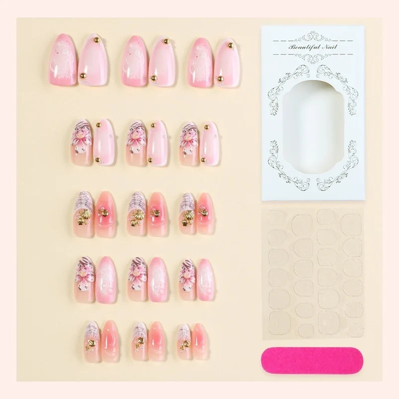 Press-On Acrylic Nail Set Floral & Glitter Adhesive Strips