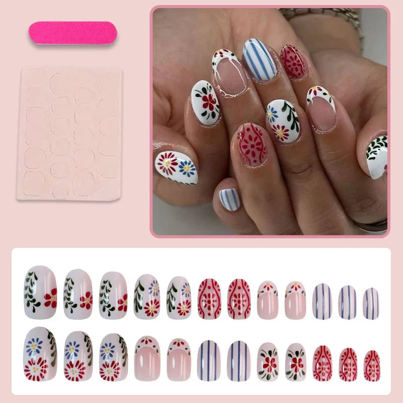 Press-On Acrylic Nail Set Floral & Graphic Easy Apply