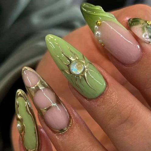 Press-On Acrylic Nail Set Soft Green Pearl 30-Piece