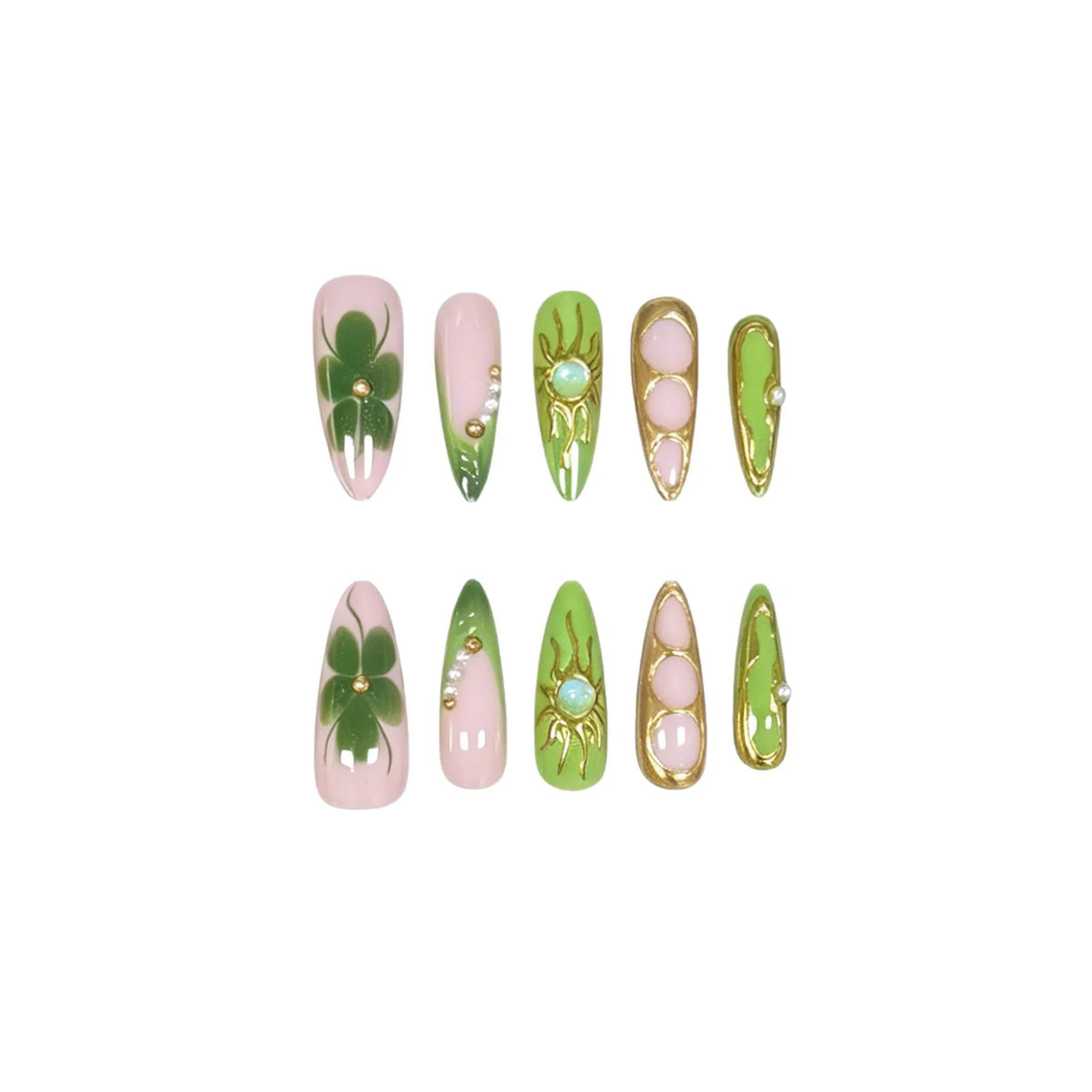 Press-On Acrylic Nail Set Soft Green Pearl 30-Piece