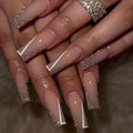 Press-On Acrylic Nails Glitter French Tip Adhesive Included