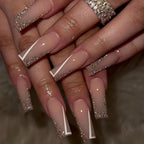 Press-On Acrylic Nails Glitter French Tip Adhesive Included