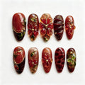 Press-On Gel Nail Set Floral Design & Silver Accents