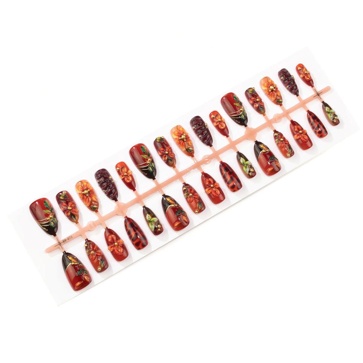 Press-On Gel Nail Set Floral Design & Silver Accents