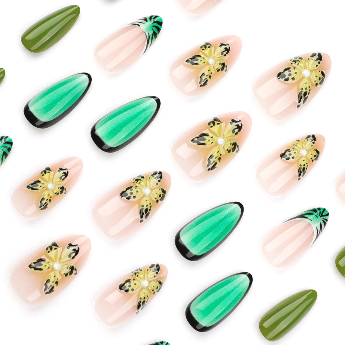 Press-On Gel Nail Set Floral Glitter Easy Application