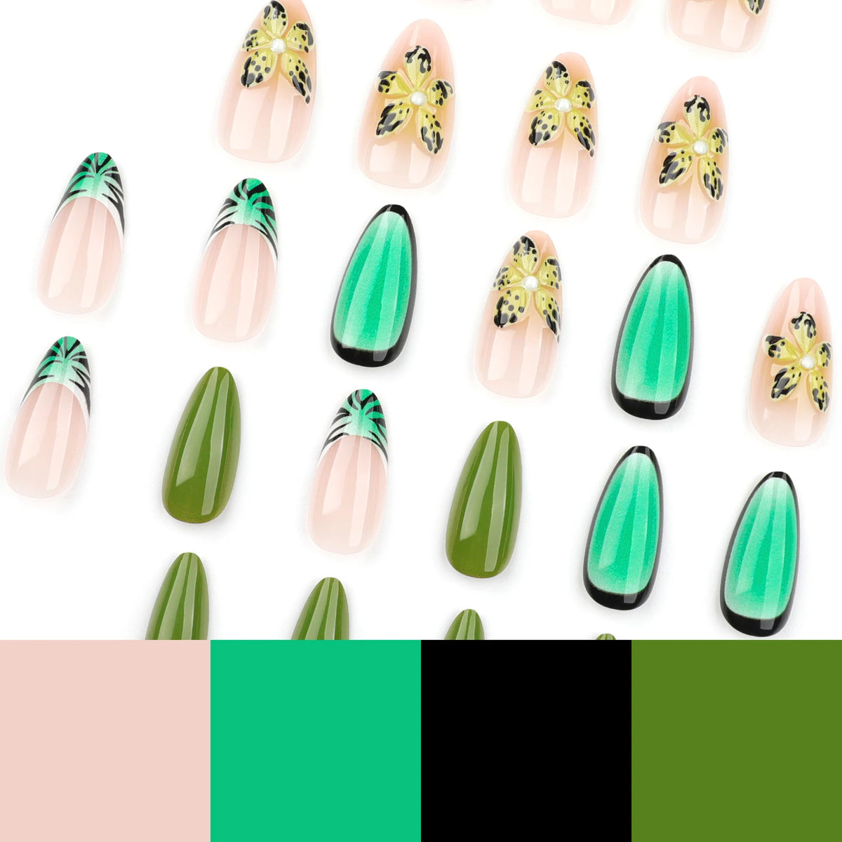 Press-On Gel Nail Set Floral Glitter Easy Application