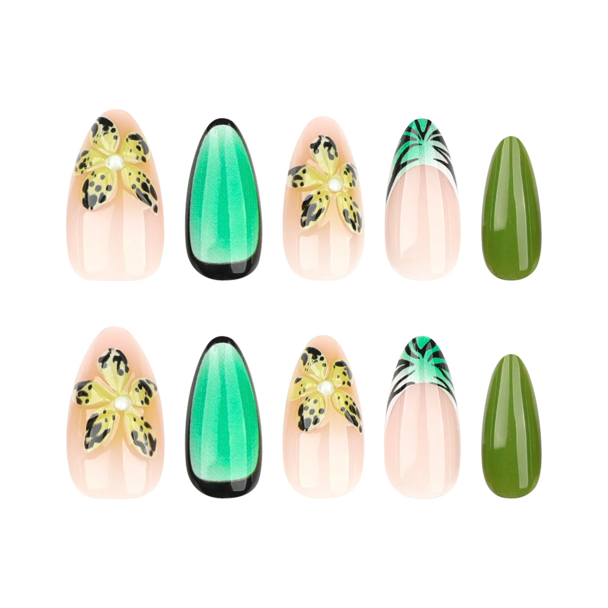 Press-On Gel Nail Set Floral Glitter Easy Application