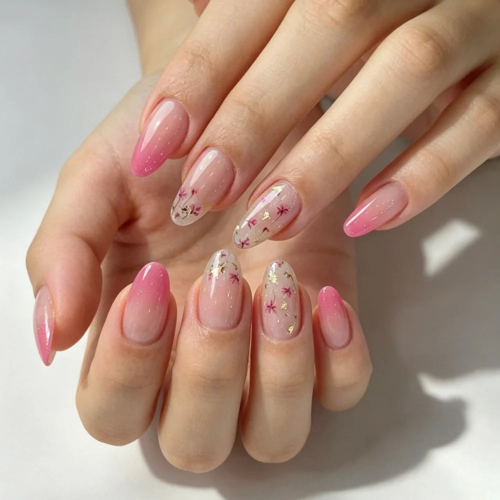Press-On Gel Nails Floral Ombre Long-Lasting Comfortable Fit