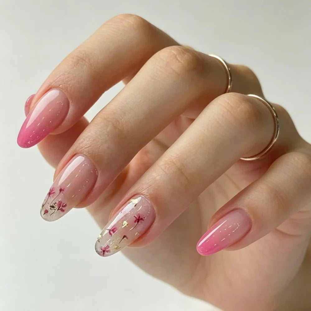 Press-On Gel Nails Floral Ombre Long-Lasting Comfortable Fit