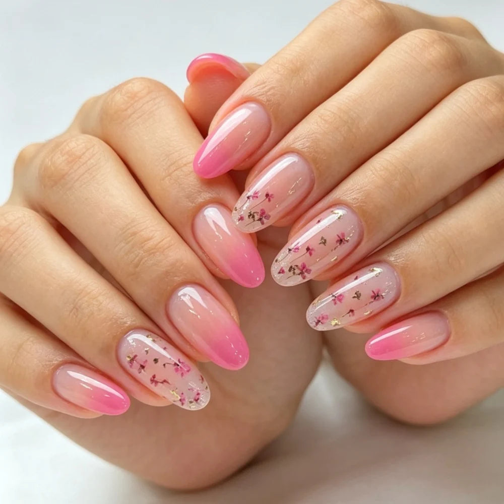 Press-On Gel Nails Floral Ombre Long-Lasting Comfortable Fit