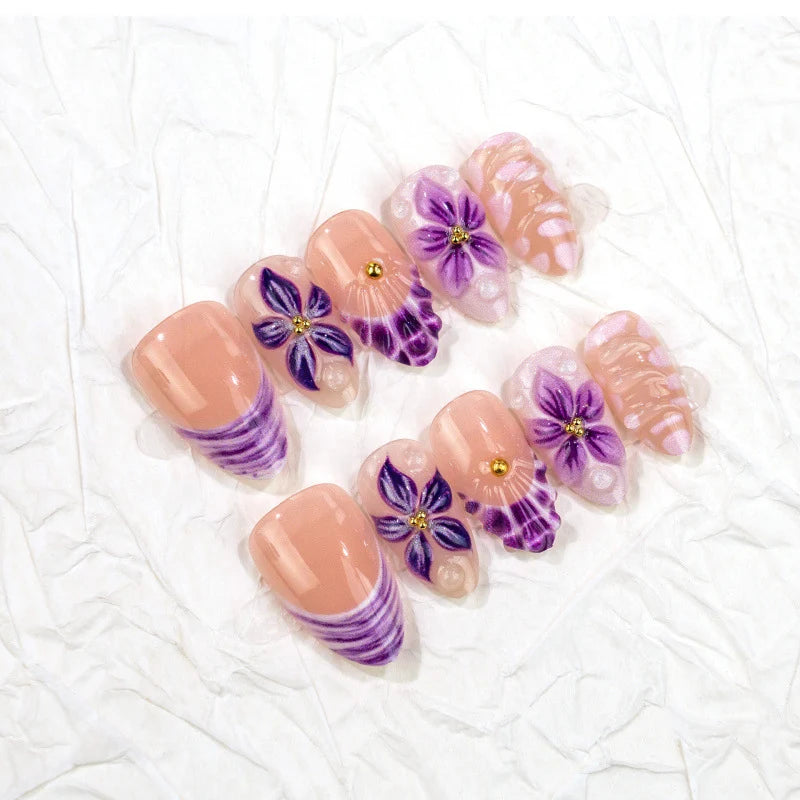 Press-On Gel Nails Kit Floral Long-Lasting Salon-Quality