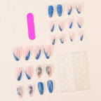 Press-On Nail Extensions 3D Floral Blue Easy Application