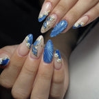 Press-On Nail Extensions 3D Floral Blue Easy Application