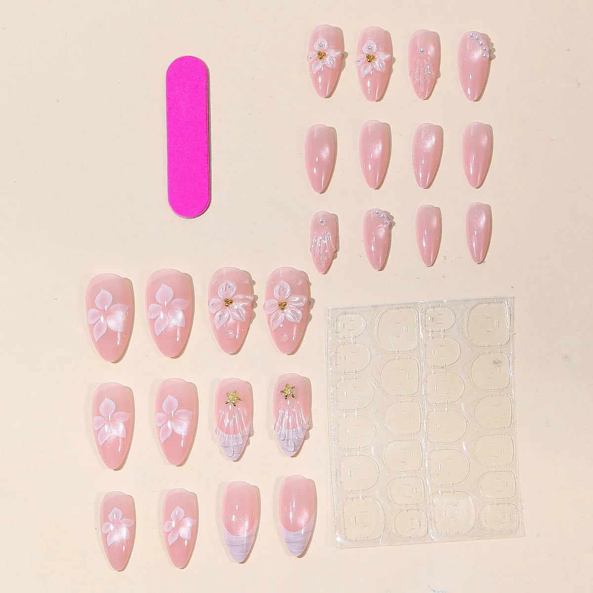 Press-On Nail Extensions 3D Floral Custom Fit & Easy Application