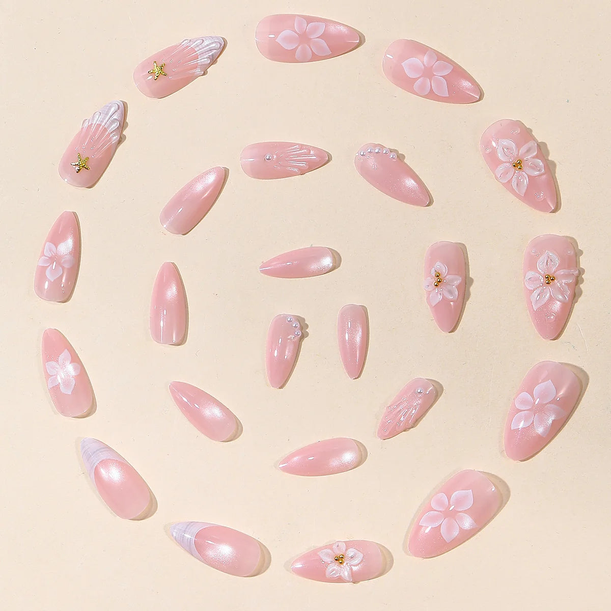Press-On Nail Extensions 3D Floral Custom Fit & Easy Application