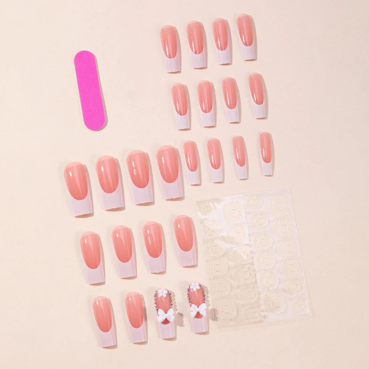 Press-On Nail Extensions 3D Floral White Full-Cover