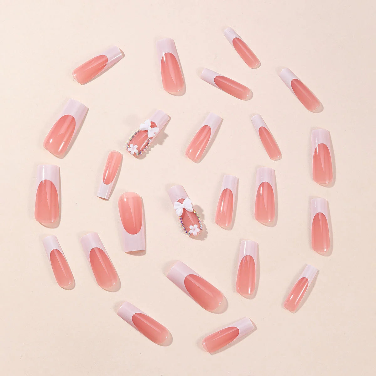 Press-On Nail Extensions 3D Floral White Full-Cover