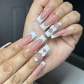 Press-On Nail Extensions 3D Floral White Full-Cover