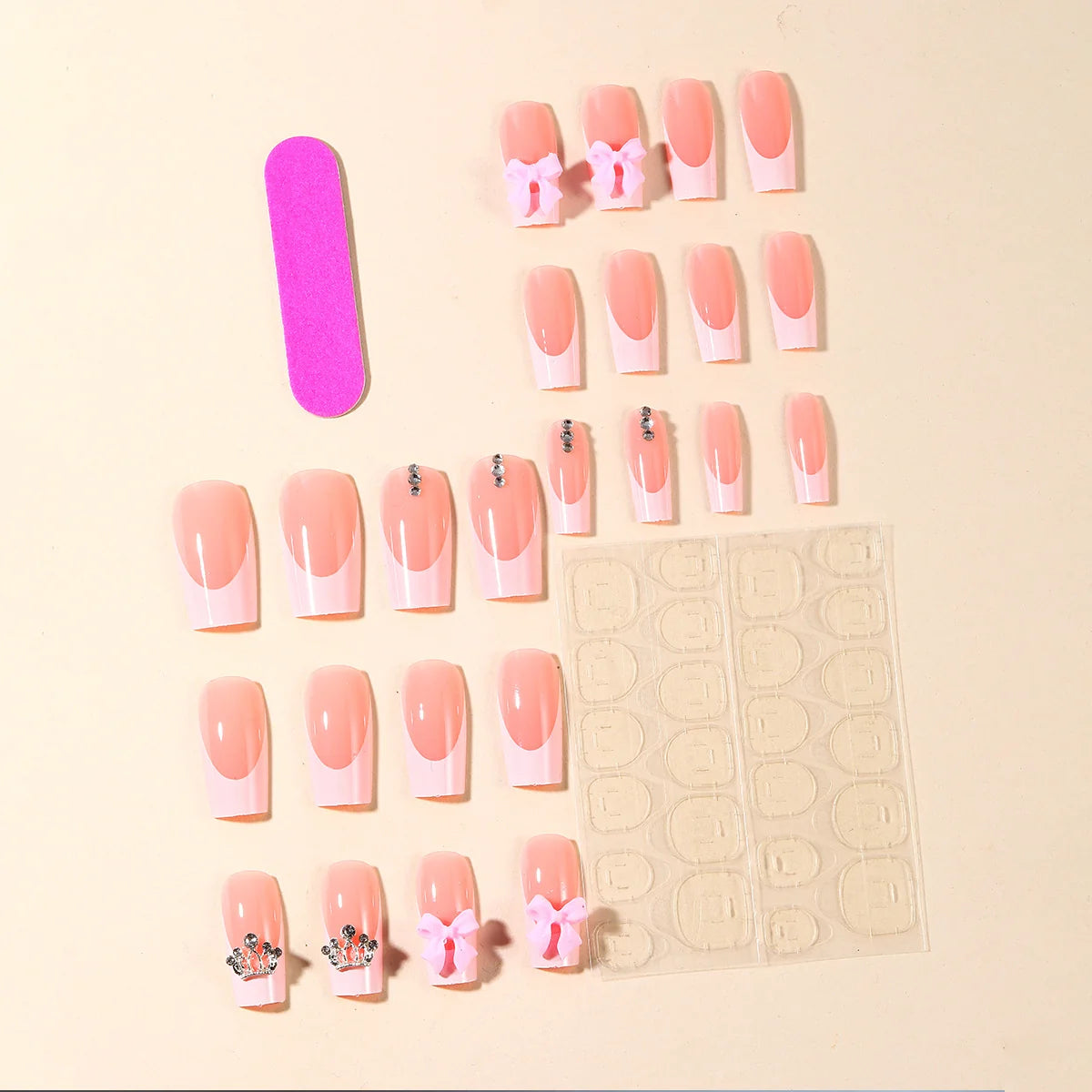 Press-On Nail Extensions Acrylic Crown & Bow Easy Application