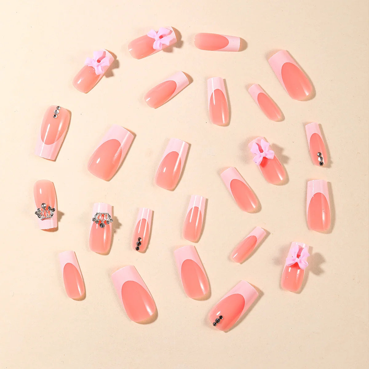 Press-On Nail Extensions Acrylic Crown & Bow Easy Application