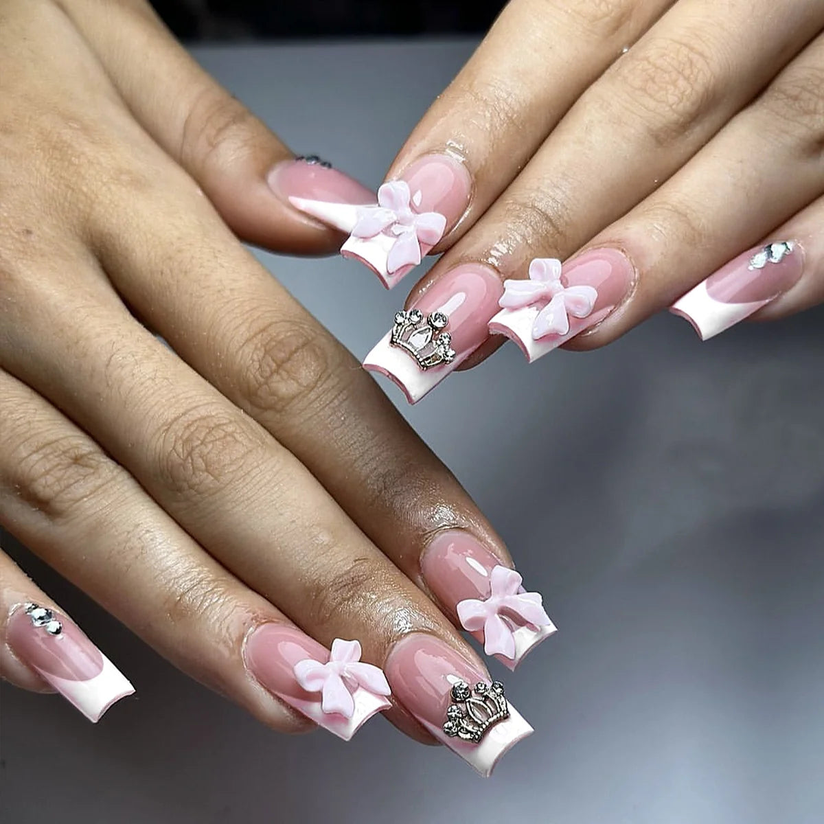 Press-On Nail Extensions Acrylic Crown & Bow Easy Application