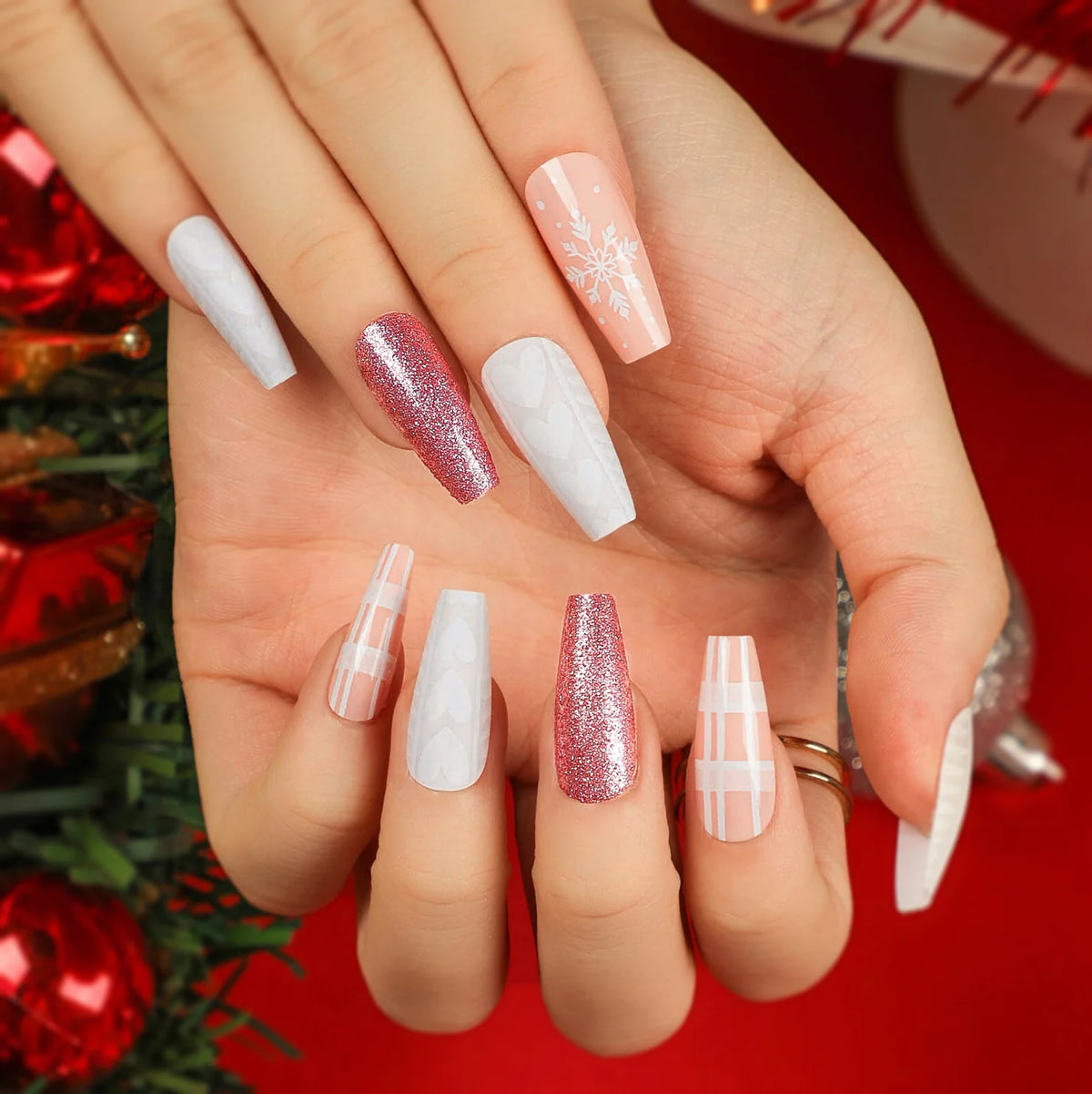 Press-On Nail Extensions Acrylic Festive Glitter Comfort Fit