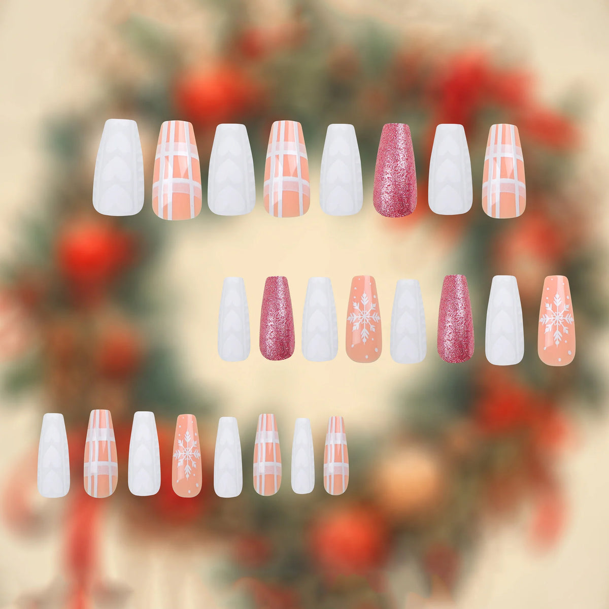 Press-On Nail Extensions Acrylic Festive Glitter Comfort Fit