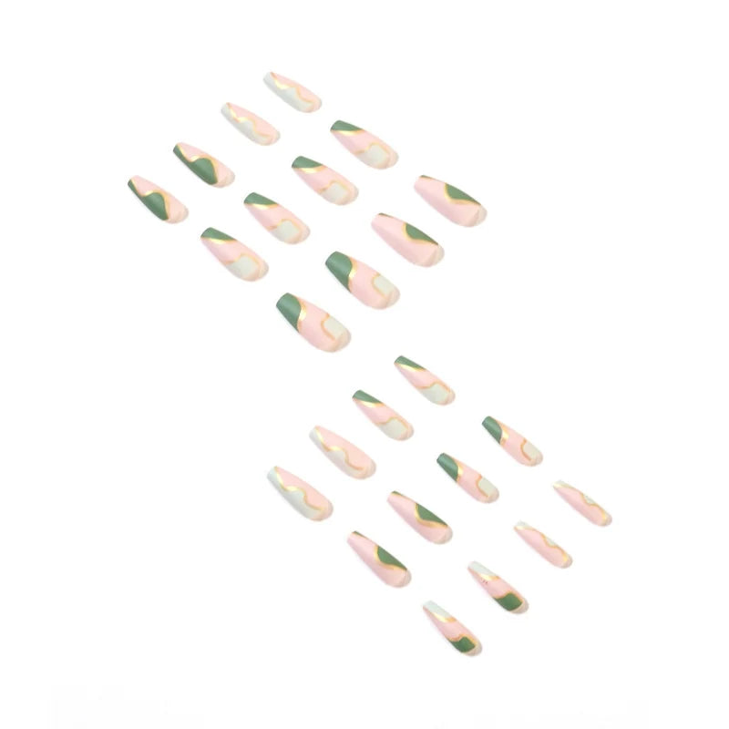 Press-On Nail Extensions Acrylic Gold Embellished