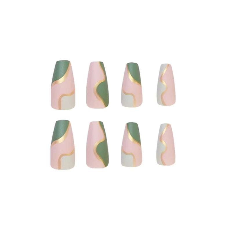 Press-On Nail Extensions Acrylic Gold Embellished