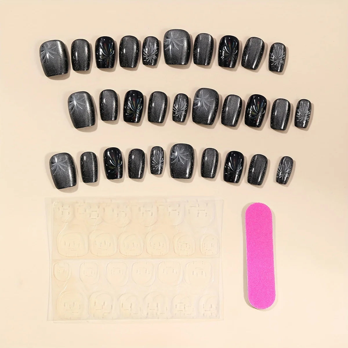 Press-On Nail Extensions Black Sparkling Crystal Comfortable Fit