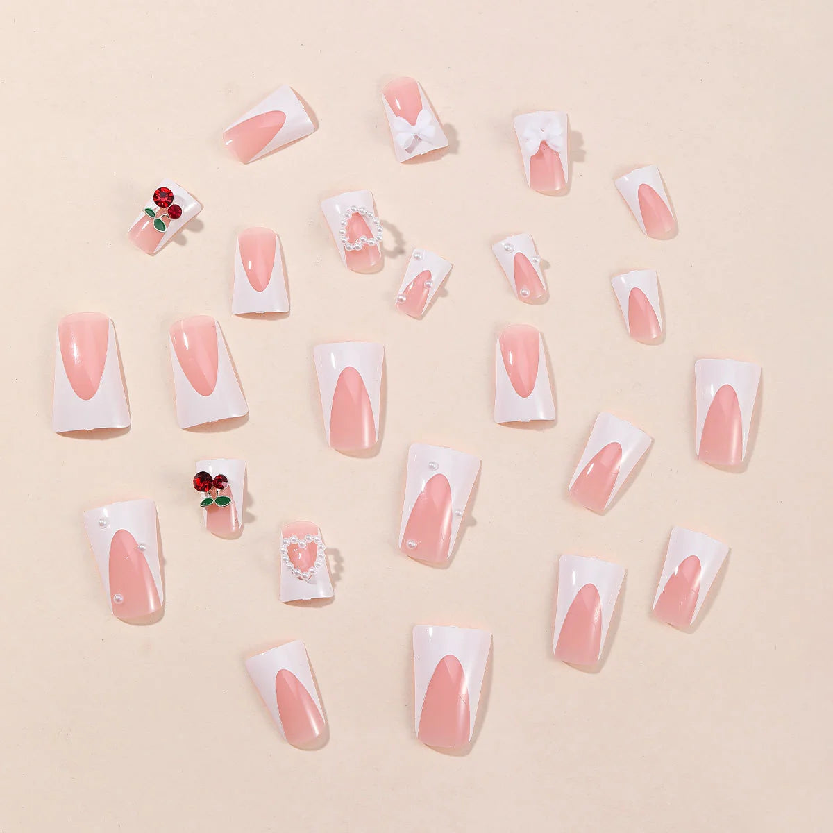 Press-On Nail Extensions Bows Pearls & Cherries Easy Application