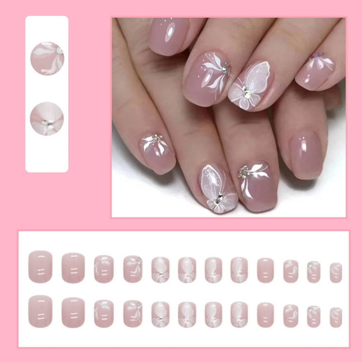 Press-On Nail Extensions Butterfly Design Sparkling Accents Easy-Apply