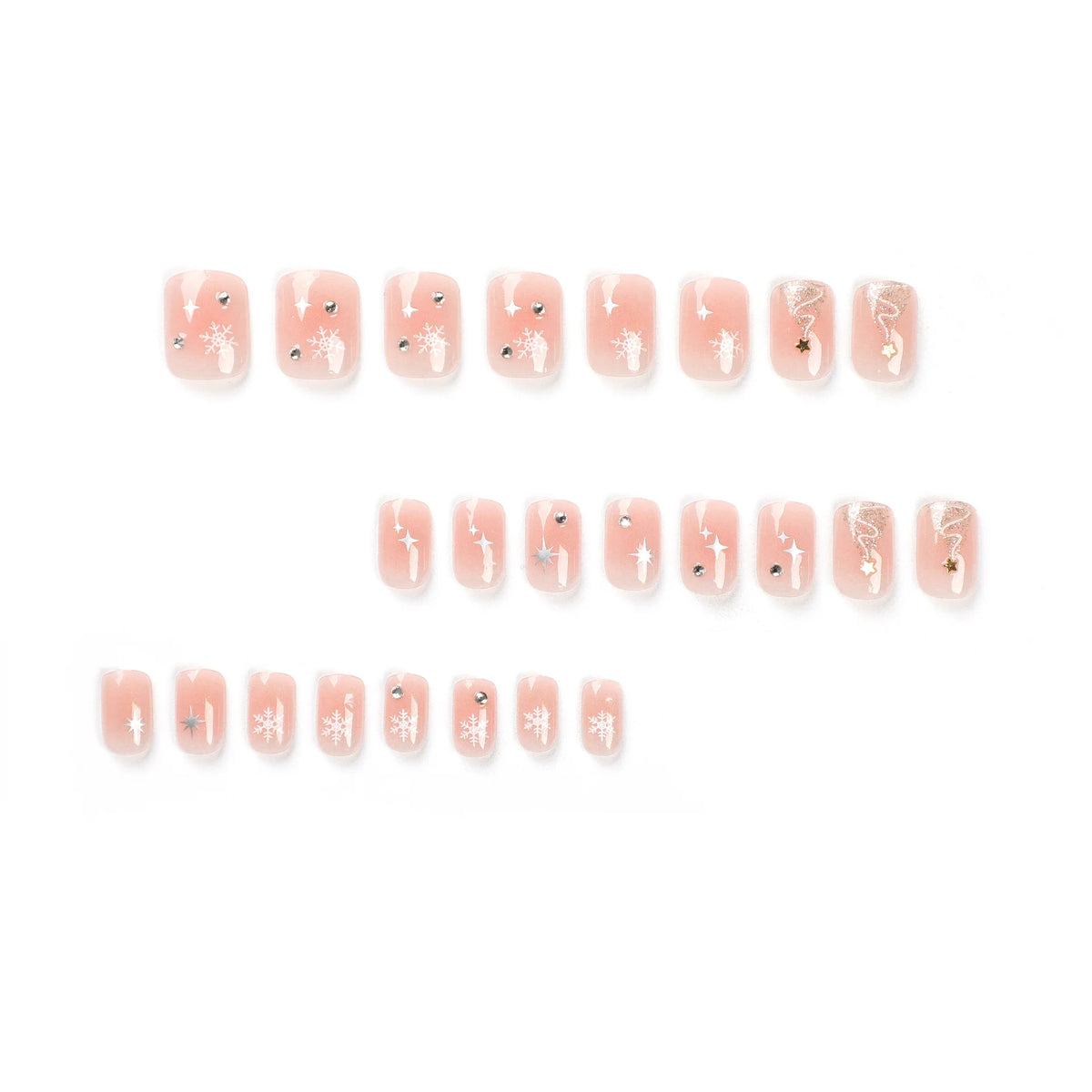 Press-On Nail Extensions Christmas Snowflake & Star Self-Adhesive Lightweight