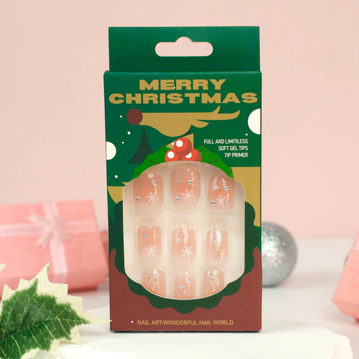 Press-On Nail Extensions Christmas Snowflake & Star Self-Adhesive Lightweight