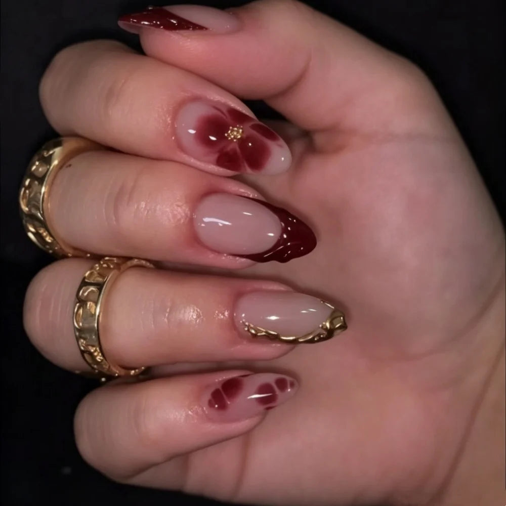 Press-On Nail Extensions Floral Design Lightweight Easy Apply