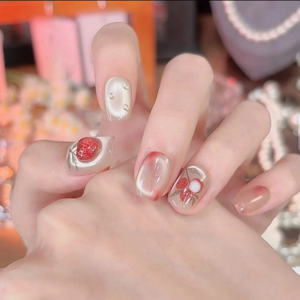 Press-On Nail Extensions Floral Design Long-Lasting Multi-Shape Set