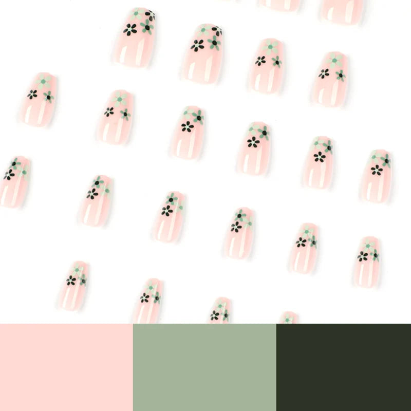Press-On Nail Extensions Floral Design Reusable & Easy Application