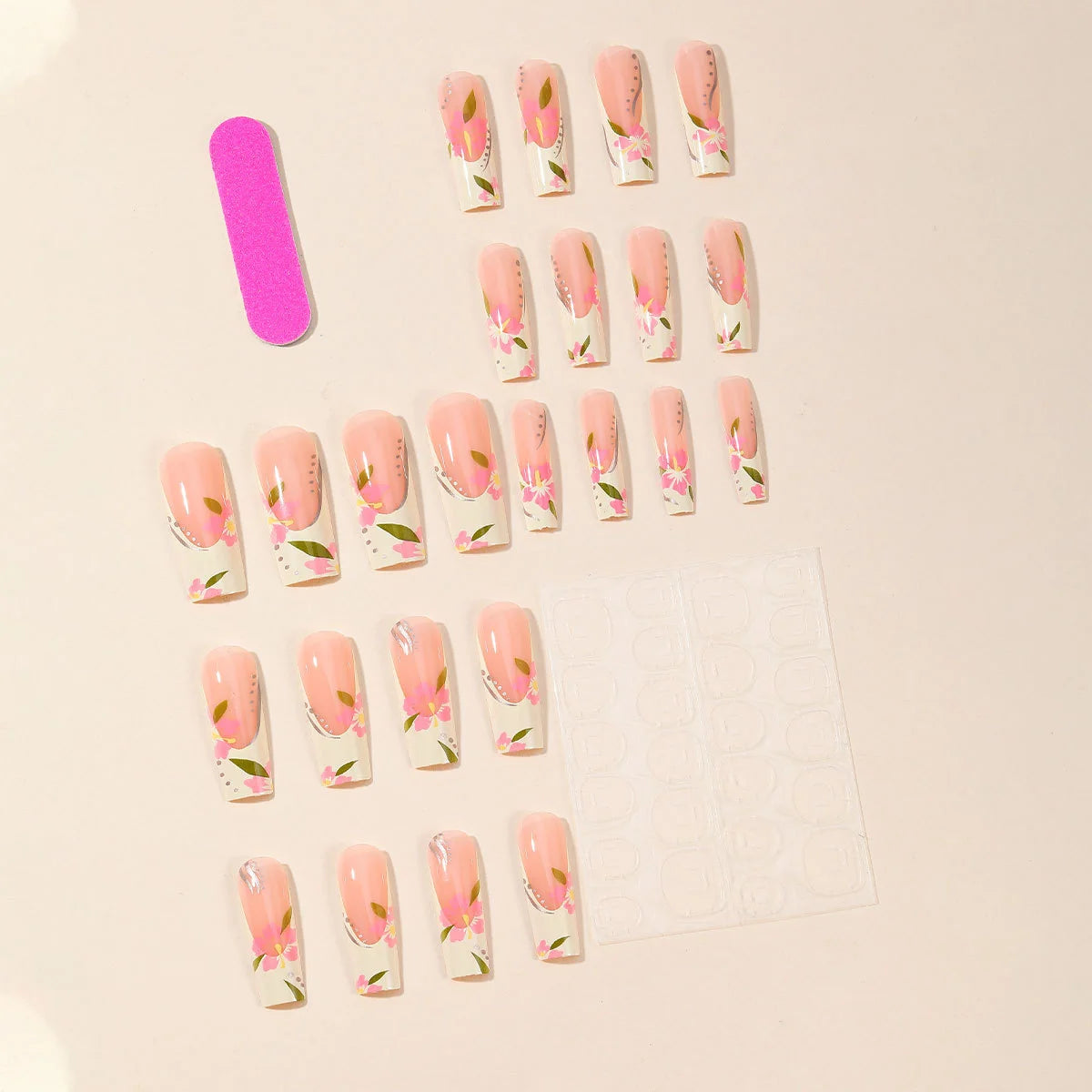 Press-On Nail Extensions Floral Easy Apply Multiple Sizes