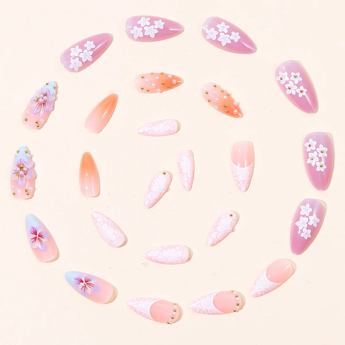 Press-On Nail Extensions Floral Embellished Easy Application